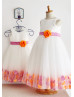 Ivory Satin Tulle Petals Knee Length Flower Girl Dress 